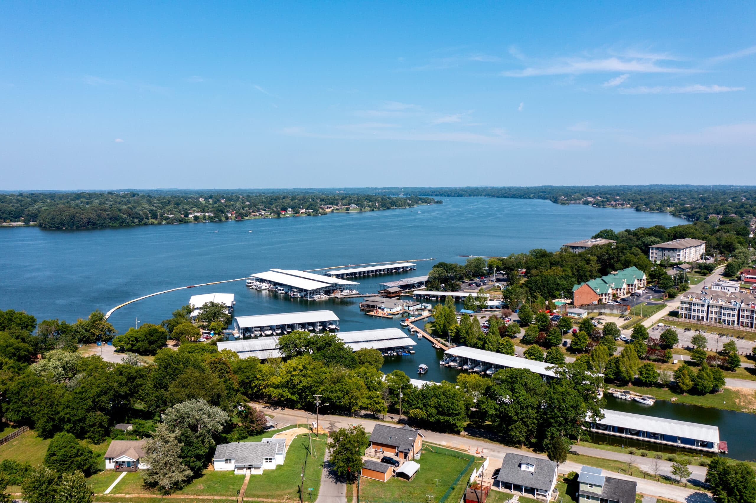 Aerial view of Blue Turtle Bay Marina amenities on Old Hickory Lake